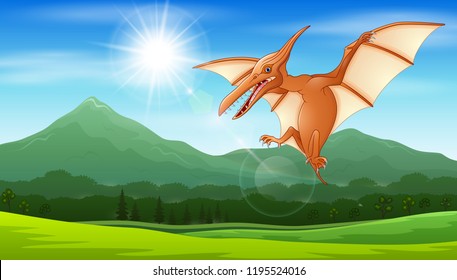 Pterodactyl flying under the sun