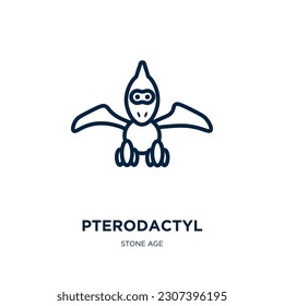 pterodactyl icon from stone age collection. Thin linear pterodactyl, raptor, dragon outline icon isolated on white background. Line vector pterodactyl sign, symbol for web and mobile