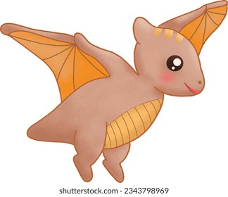 Pterodactyl Illustration in Kawaii Style