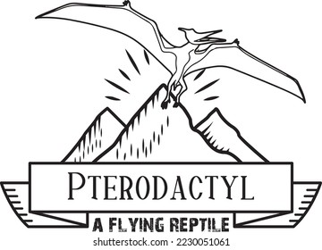 Pterodactyl Jurassic prehistoric ancient flying reptile monster dinosaur with wings minimalism line art badge design