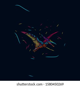 the pterodactyl line pop art potrait logo colorful design with dark background