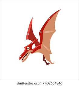 Pterodactyl Mid-air Flat Vector Illustration In Primitive Cartoon Style Isolated On White Background