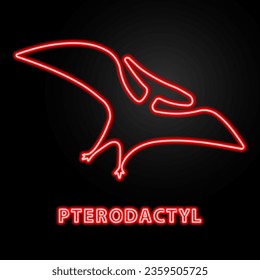 pterodactyl neon sign, modern glowing banner design, colorful modern design trend on black background. Vector illustration.