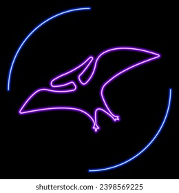 pterodactyl neon sign, modern glowing banner design, colorful modern design trends on black background. Vector illustration.