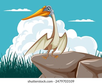 Pterodactyl perched on a rocky cliff