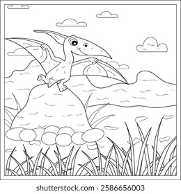  Pterodactyl in Prehistoric Landscape for kids.

