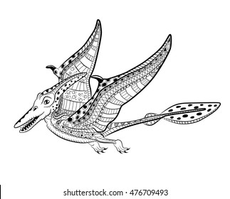 Pterodactyl - prehistoric monster. Antistress Coloring Book for adults.