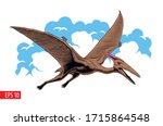 Pterodactyl or pteranodon. Flying prehistoric reptile vector illustration.