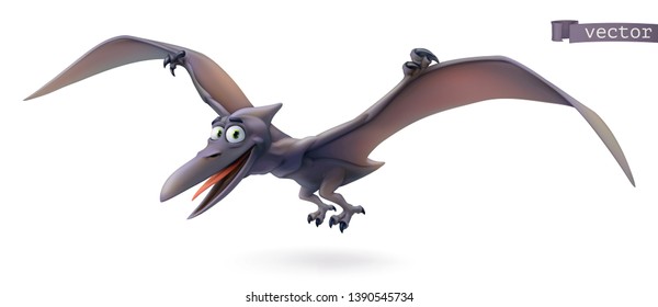 Pterodactyl. Pterosaur, flying dinosaur cartoon character. Funny animal 3d vector icon
