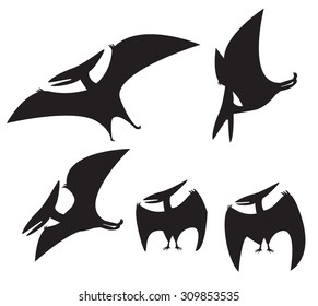 Pterodactyl silhouette. Set of Flying dinosaur character. vector illustration.