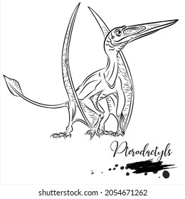 Pterodactyls Realistic Sketch Aquatic Dinosaur Vector Stock Vector ...