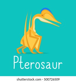 Pterosaur dinosaur colorful card for kids playing. Vector illustration