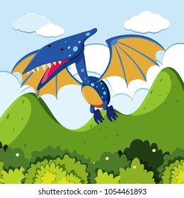 Pterosaur flying over the mountains illustration