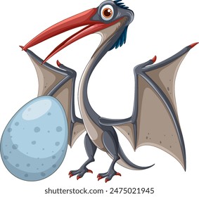 A pterosaur holding a large dinosaur egg