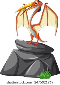 Pterosaur standing on rocks with grass