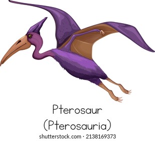 Pterosaur wordcard in purple color illustration