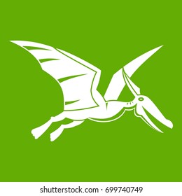 Pterosaurs dinosaur icon white isolated on green background. Vector illustration