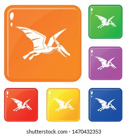 Pterosaurs dinosaur icons set collection vector 6 color isolated on white background