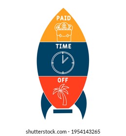 PTO - Paid Time Off acronym. business concept background.  vector illustration concept with keywords and icons. lettering illustration with icons for web banner, flyer, landing page