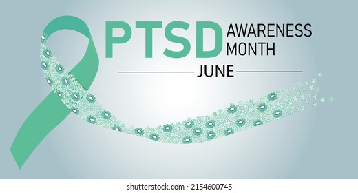 PTSD Awareness Month Banner. Horizontal Illustration Of Ribbon With Flowers