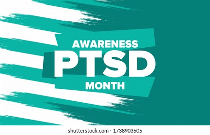 PTSD Awareness Month in June. Post Traumatic Stress Disorder. Celebrated annual in United States. Medical health care and awareness design. Poster, card, banner and background. Vector illustration