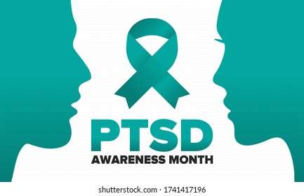 PTSD Awareness Month in June. Post Traumatic Stress Disorder. Celebrated annual in United States. Medical health care and awareness design. Poster, card, banner and background. Vector illustration