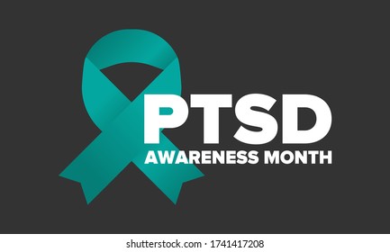 PTSD Awareness Month in June. Post Traumatic Stress Disorder. Celebrated annual in United States. Medical health care and awareness design. Poster, card, banner and background. Vector illustration