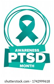 PTSD Awareness Month in June. Post Traumatic Stress Disorder. Celebrated annual in United States. Medical health care and awareness design. Poster, card, banner and background. Vector illustration