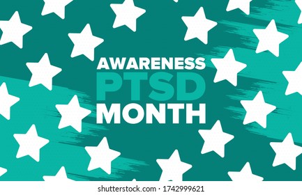 PTSD Awareness Month in June. Post Traumatic Stress Disorder. Celebrated annual in United States. Medical health care and awareness design. Poster, card, banner and background. Vector illustration
