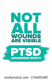 PTSD Awareness Month in June. Post Traumatic Stress Disorder. Celebrated annual in United States. Medical health care and awareness design. Poster, card, banner and background. Vector illustration