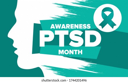 PTSD Awareness Month in June. Post Traumatic Stress Disorder. Celebrated annual in United States. Medical health care and awareness design. Poster, card, banner and background. Vector illustration