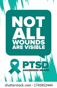 PTSD Awareness Month in June. Post Traumatic Stress Disorder. Celebrated annual in United States. Medical health care and awareness design. Poster, card, banner and background. Vector illustration