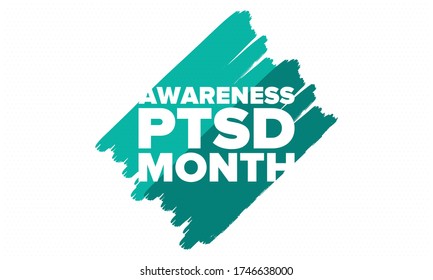 PTSD Awareness Month in June. Post Traumatic Stress Disorder. Celebrated annual in United States. Medical health care and awareness design. Poster, card, banner and background. Vector illustration