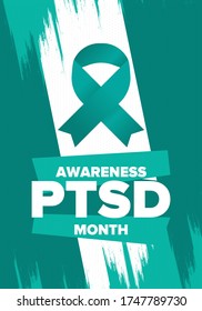 PTSD Awareness Month in June. Post Traumatic Stress Disorder. Celebrated annual in United States. Medical health care and awareness design. Poster, card, banner and background. Vector illustration