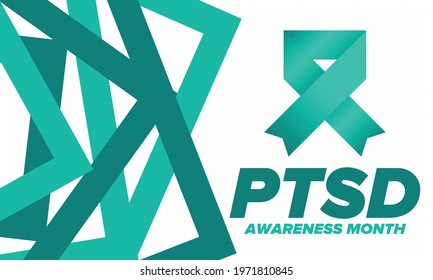 PTSD Awareness Month in June. Post Traumatic Stress Disorder. Celebrated annual in United States. Medical health care and awareness design. Poster, card, banner and background. Vector illustration