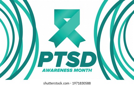 PTSD Awareness Month in June. Post Traumatic Stress Disorder. Celebrated annual in United States. Medical health care and awareness design. Poster, card, banner and background. Vector illustration