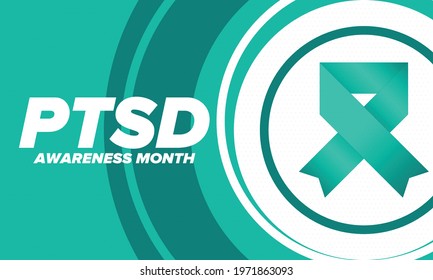 PTSD Awareness Month in June. Post Traumatic Stress Disorder. Celebrated annual in United States. Medical health care and awareness design. Poster, card, banner and background. Vector illustration