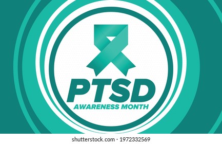 PTSD Awareness Month in June. Post Traumatic Stress Disorder. Celebrated annual in United States. Medical health care and awareness design. Poster, card, banner and background. Vector illustration