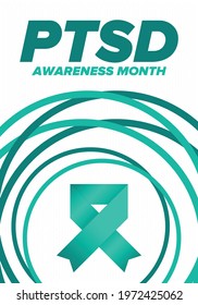 PTSD Awareness Month in June. Post Traumatic Stress Disorder. Celebrated annual in United States. Medical health care and awareness design. Poster, card, banner and background. Vector illustration