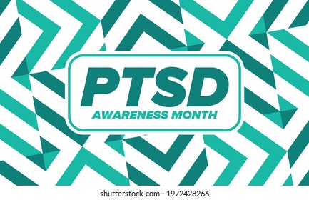 PTSD Awareness Month in June. Post Traumatic Stress Disorder. Celebrated annual in United States. Medical health care and awareness design. Poster, card, banner and background. Vector illustration