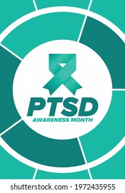 PTSD Awareness Month in June. Post Traumatic Stress Disorder. Celebrated annual in United States. Medical health care and awareness design. Poster, card, banner and background. Vector illustration
