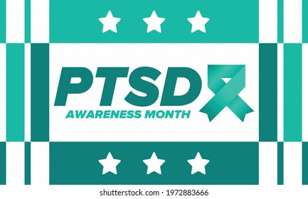 PTSD Awareness Month in June. Post Traumatic Stress Disorder. Celebrated annual in United States. Medical health care and awareness design. Poster, card, banner and background. Vector illustration