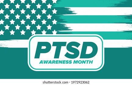PTSD Awareness Month in June. Post Traumatic Stress Disorder. Celebrated annual in United States. Medical health care and awareness design. Poster, card, banner and background. Vector illustration