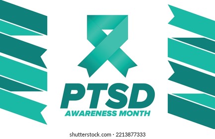 PTSD Awareness Month in June. Post Traumatic Stress Disorder. Celebrated annual in United States. Medical health care and awareness design. Poster, card, banner and background. Vector illustration
