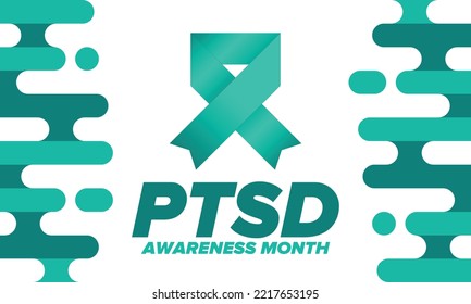 PTSD Awareness Month in June. Post Traumatic Stress Disorder. Celebrated annual in United States. Medical health care and awareness design. Poster, card, banner and background. Vector illustration