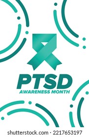 PTSD Awareness Month in June. Post Traumatic Stress Disorder. Celebrated annual in United States. Medical health care and awareness design. Poster, card, banner and background. Vector illustration