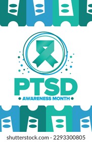 PTSD Awareness Month in June. Post Traumatic Stress Disorder. Celebrated annual in United States. Medical health care and awareness design. Poster, card, banner and background. Vector illustration