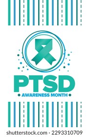 PTSD-Sensibilisierungsmonat im Juni. Posttraumatisches Stressstörungen. Feiert jährlich in den Vereinigten Staaten. Medizinische Gesundheitsversorgung und Bewusstseinsbildung. Poster, Karte, Banner und Hintergrund. Vektorgrafik