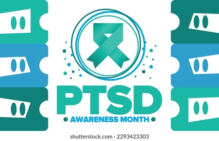 PTSD-Sensibilisierungsmonat im Juni. Posttraumatisches Stressstörungen. Feiert jährlich in den Vereinigten Staaten. Medizinische Gesundheitsversorgung und Bewusstseinsbildung. Poster, Karte, Banner und Hintergrund. Vektorgrafik