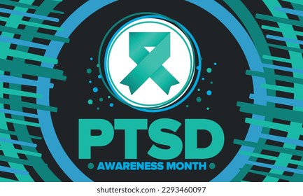 PTSD Awareness Month in June. Post Traumatic Stress Disorder. Celebrated annual in United States. Medical health care and awareness design. Poster, card, banner and background. Vector illustration